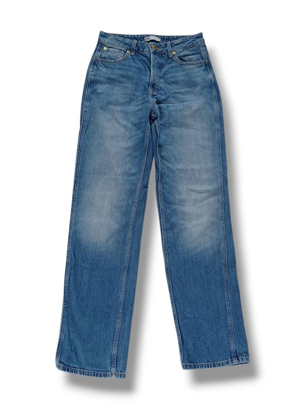 Zara Womens Jeans Straight Wide Leg Rigid 100% Cotton Button Fly Size 4 28x32.5